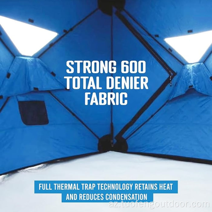 Termal İzolyasiya edilmiş Hub pop-up portativ buz balıqçılıq sığınacağı